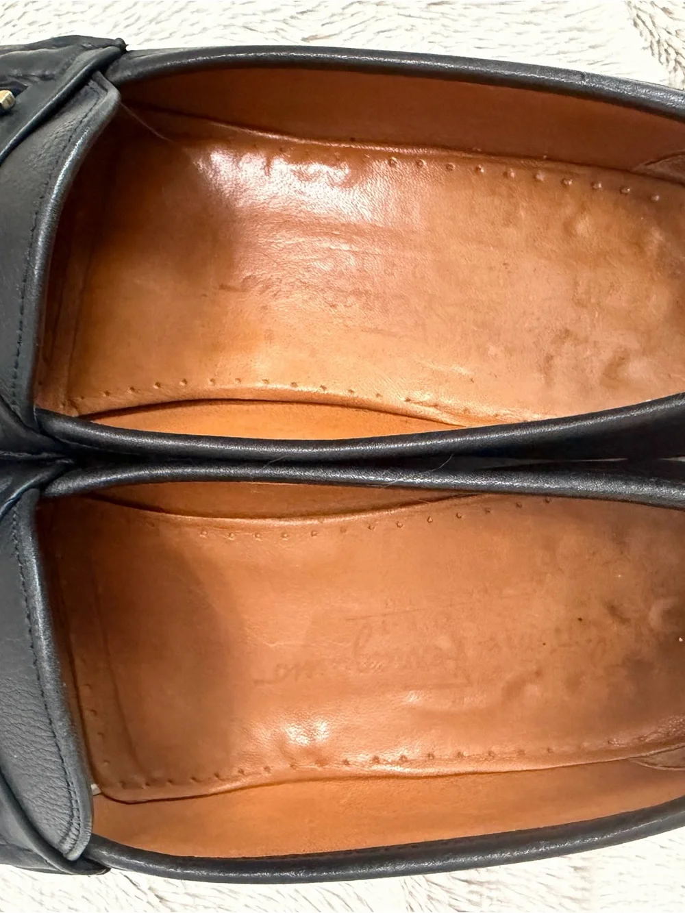 Salvatore Ferragamo Navy Leather Gold Gancini Bit Loafers Men's Size 9AA